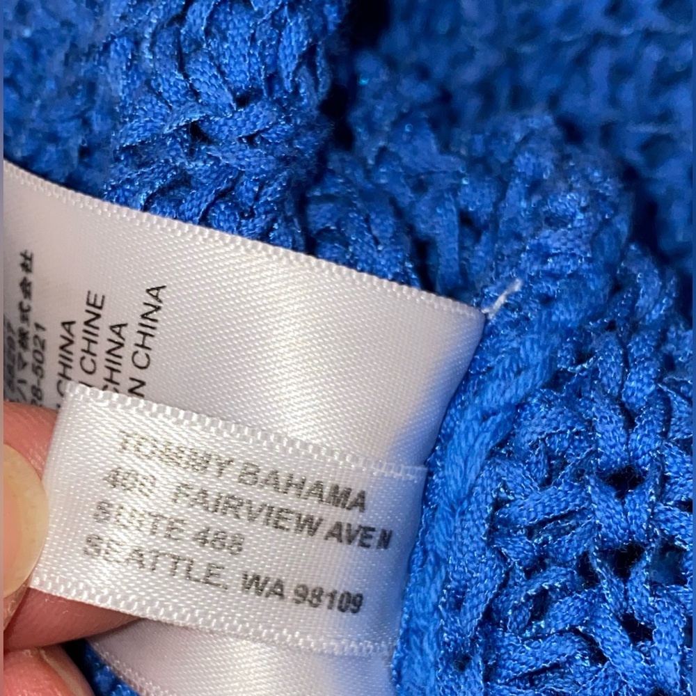 Tommy Bahama Marlina Blue Tape Yarn Open Knit V-Neck Sweater M Medium see photos - Picture 11 of 13